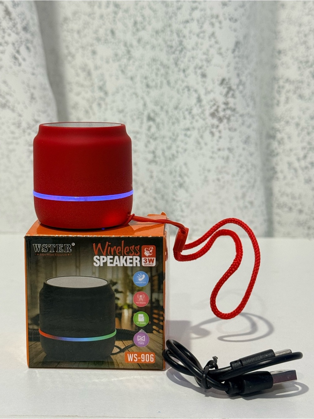 Portable Red Wireless Bluetooth Speaker with Carry Strap